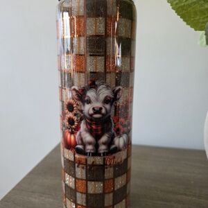 Plaid Cow Tumbler - Brown and Orange
